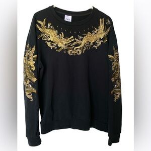 Zara Black and Gold Baroque Crew Neck Sweater